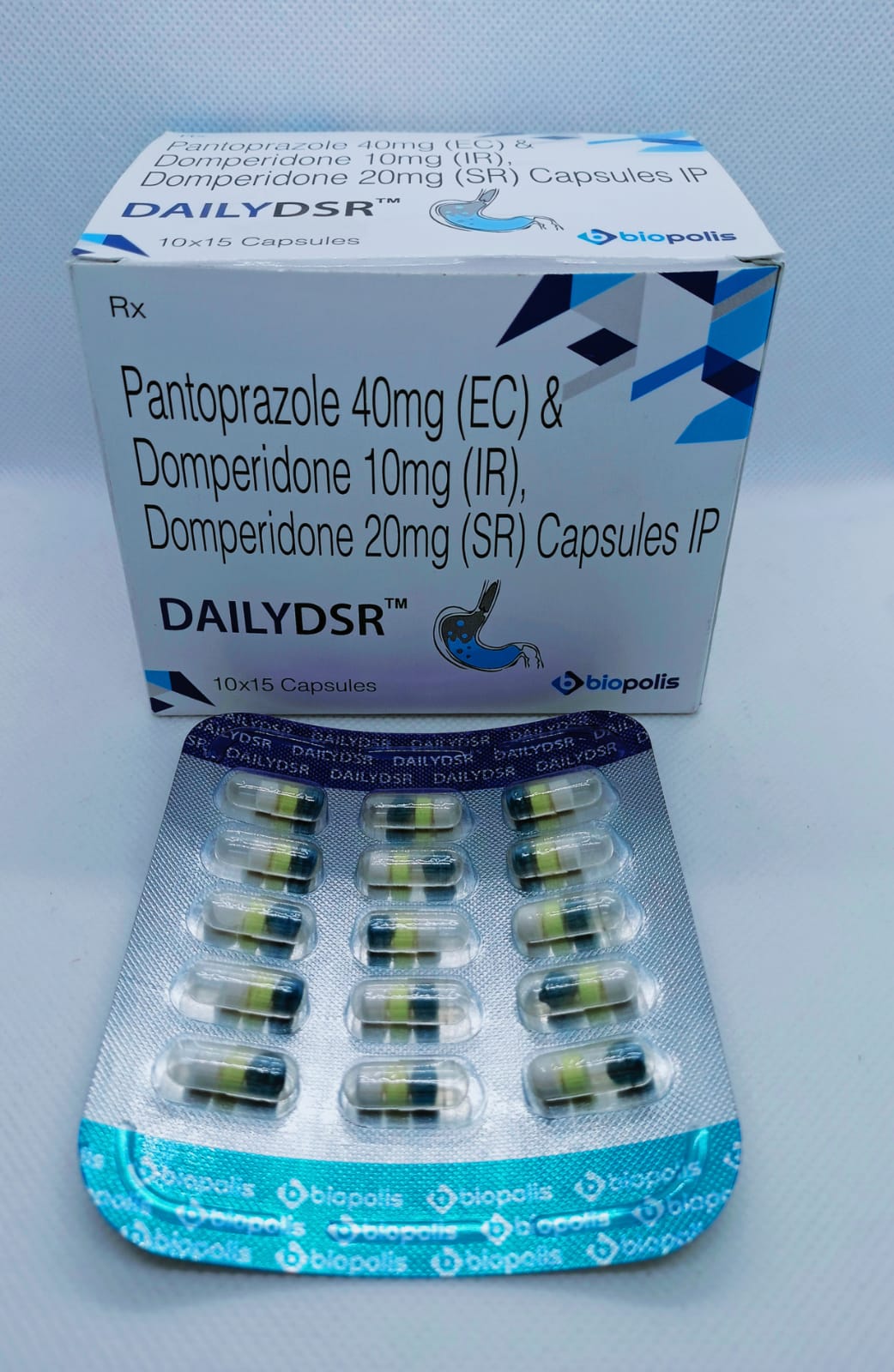 pantoprazole sodium 40 mg + domperidone 30 mg (3 tab in 1 cap) 150 cap. in a box
