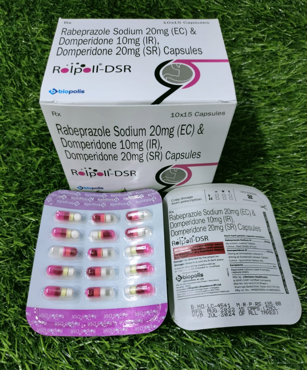rabeprazole 20mg+ domperidone 30mg (sr) (3 tab in 1 cap) 150 cap. in a box