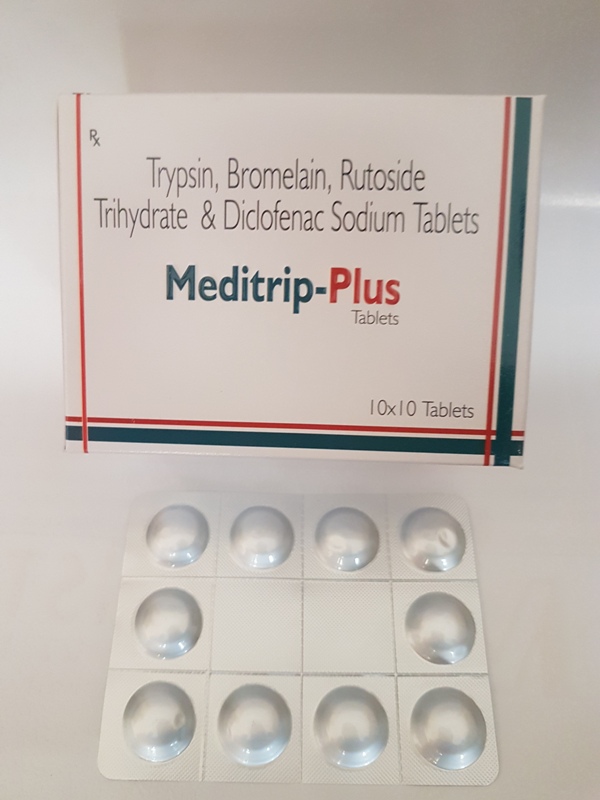 tripsin 48mg + bromelen 90 mg + rutoside 100mg + diclofenac 50mg