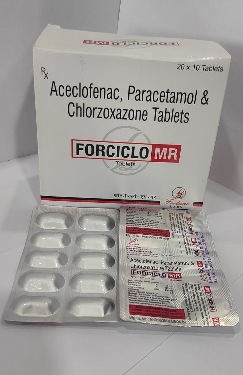 aceclofenac 100mg + paracetamol 325mg
+chlorzoxazone 250mg