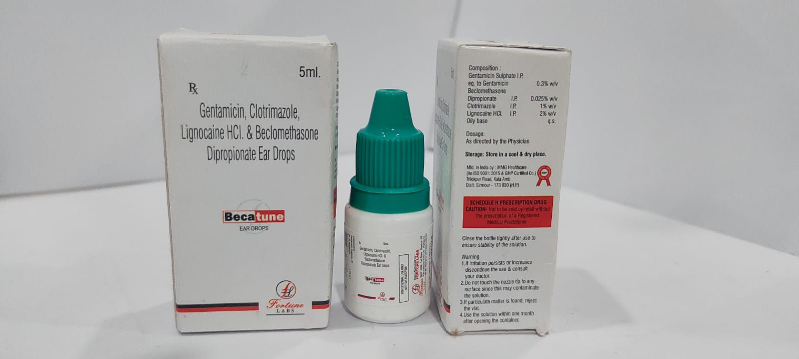 gentamicin sulphate 0.3% w/v + beclomethasone dipropionate 0.025% w/v + clotrimazole 1% w/v + lignocaine hcl 2% w/v