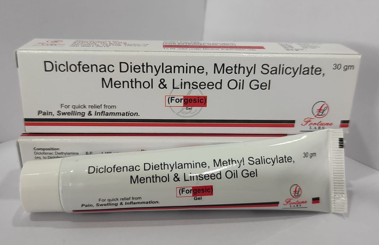 linseed oil 3% + diclofenac diethylamin 1.16% + methyl salicylate 10%
+ menthol bold crystal 5% + benzyl alcohol 1%