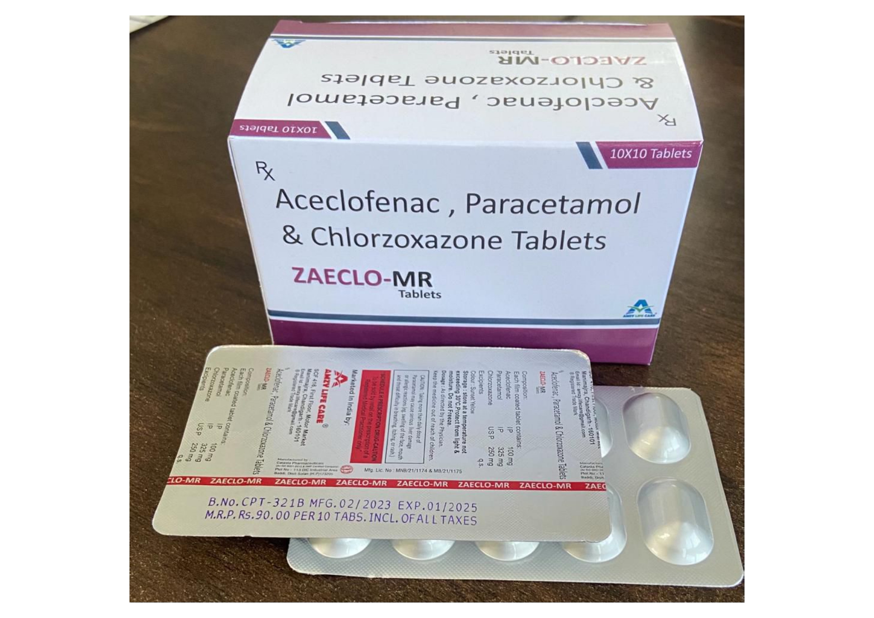 aceclofenac 100mg + para 325mg + chloro 250mg tab