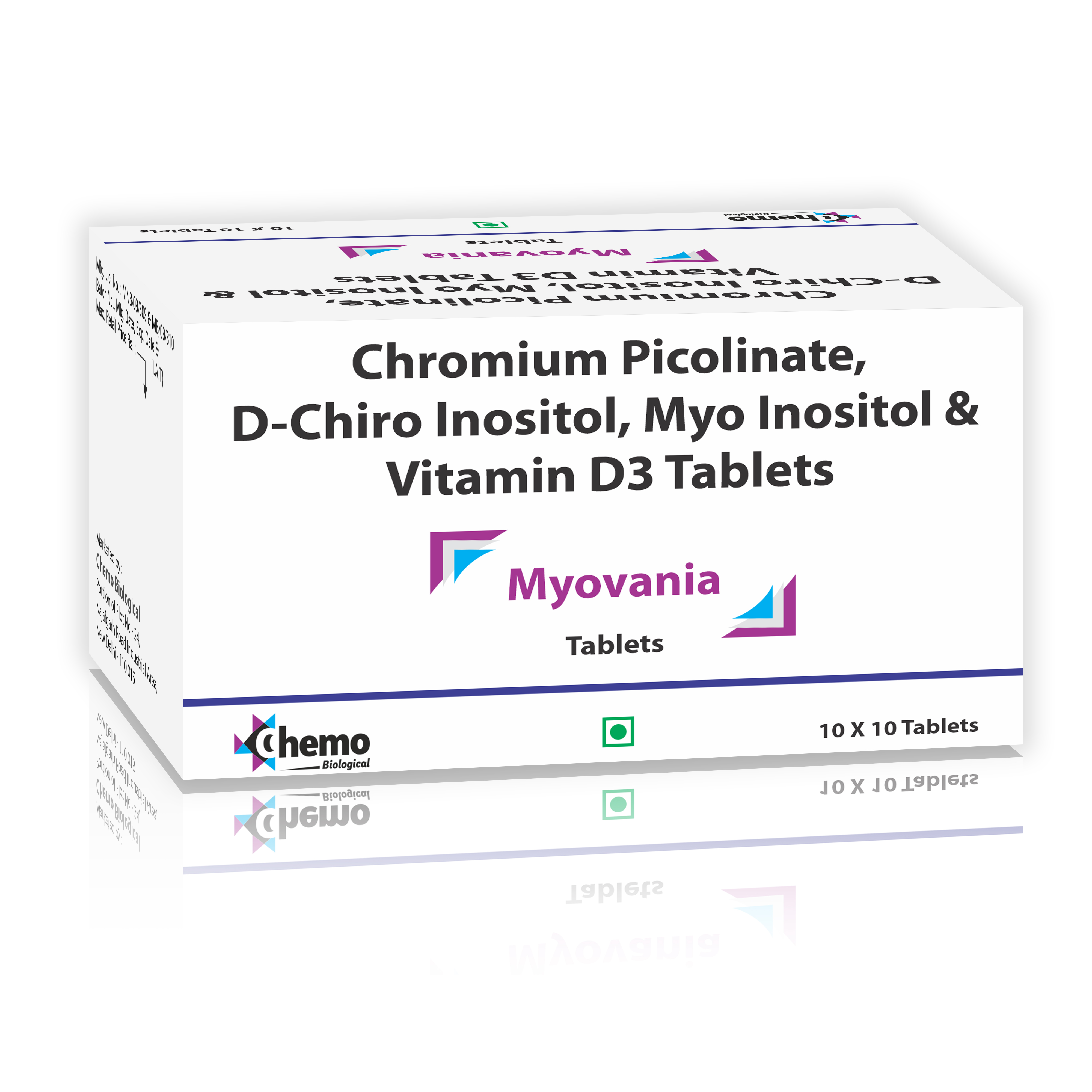 myo inositol 550mg +d-chiro inositol 13.8mg + chromium picolinate
100mcg  + vitamin d3 200 iu
