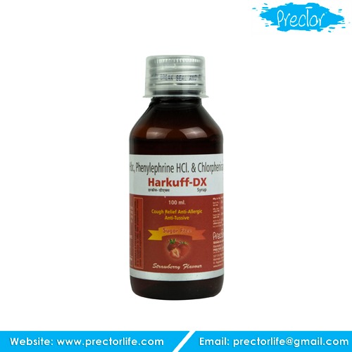 dextromethorphan hydrobromide 10mg, phenylephrine hydrochloride 5mg,cpm 2mg(sugar free) cough syrup with more than 50% base strawberry flavour