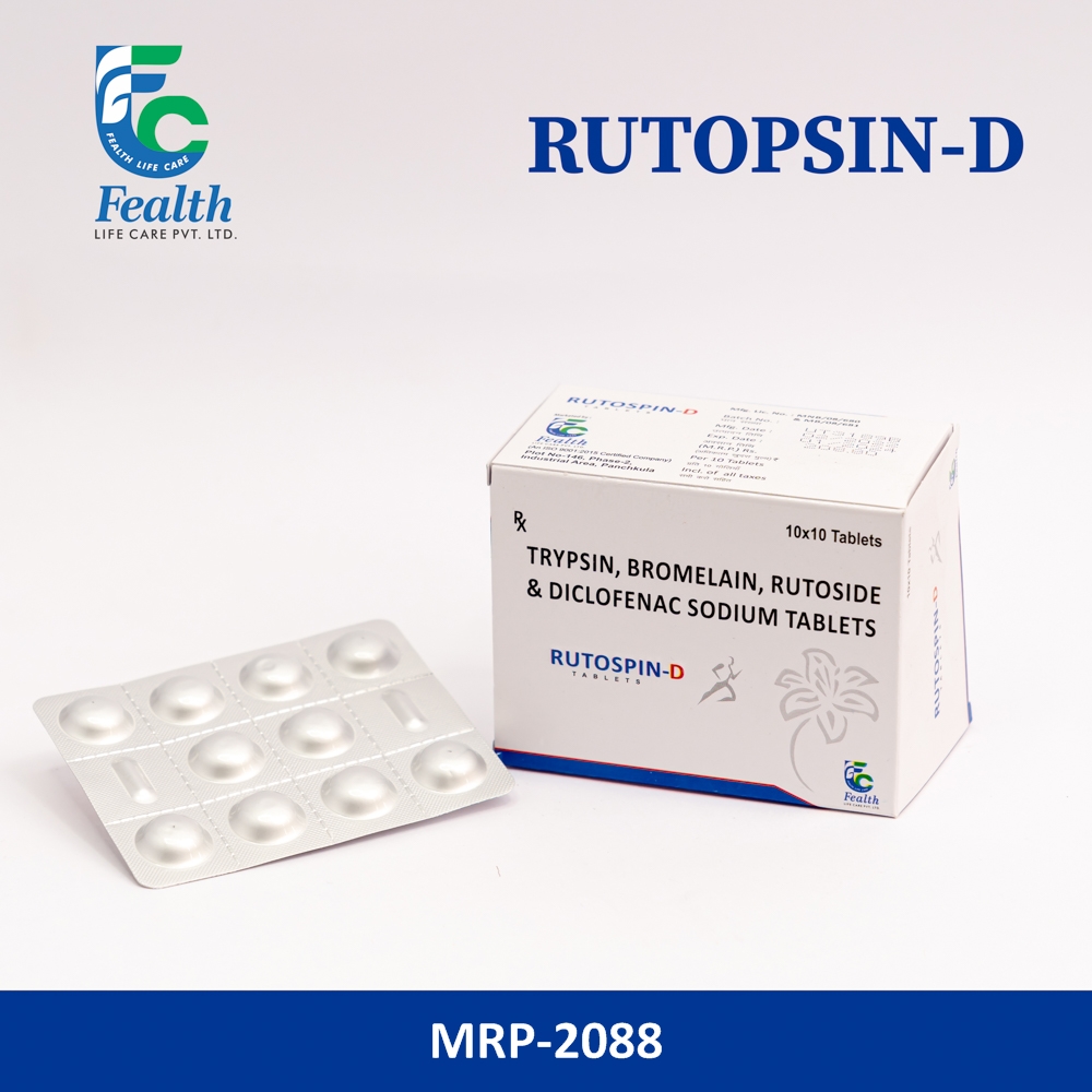 trypsin bs 48mg + bromelain 90mg + rutoside trihydrate bp eq. to  rutoside (anhydrous) 100mg + diclofenac sodium 50mg tablet