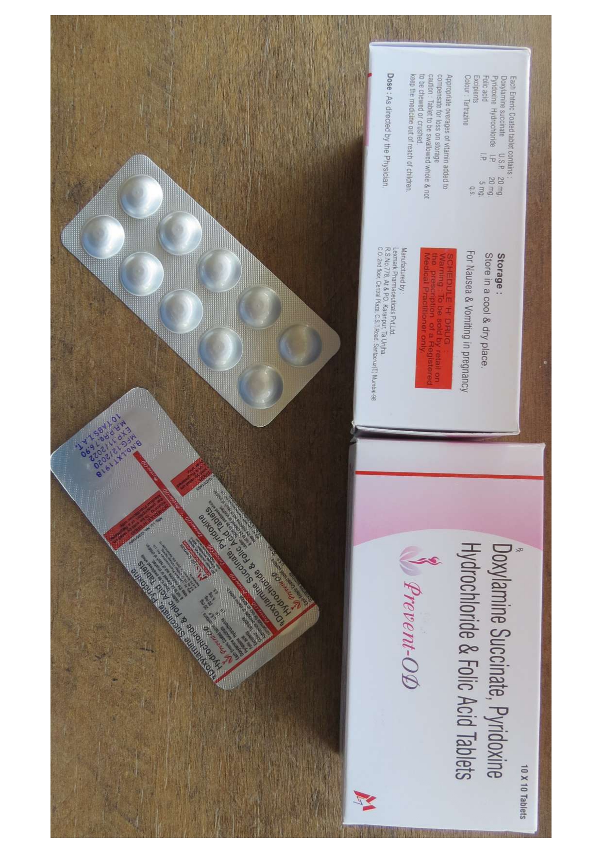 doxylamine succinate 20mg + pyridoxine hcl 20mg + folic acid 5mg tablets