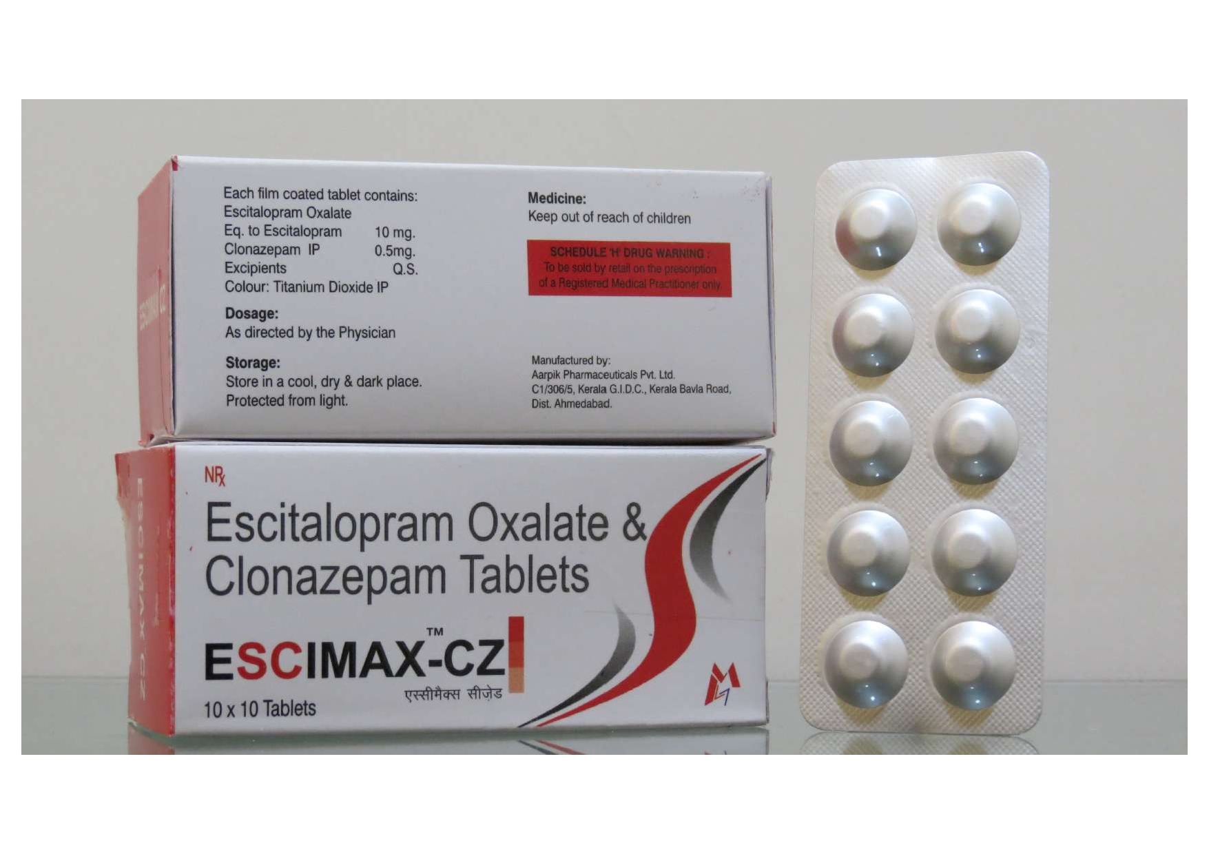 escitalopram 10mg + clonazepam  0.5mg tablets