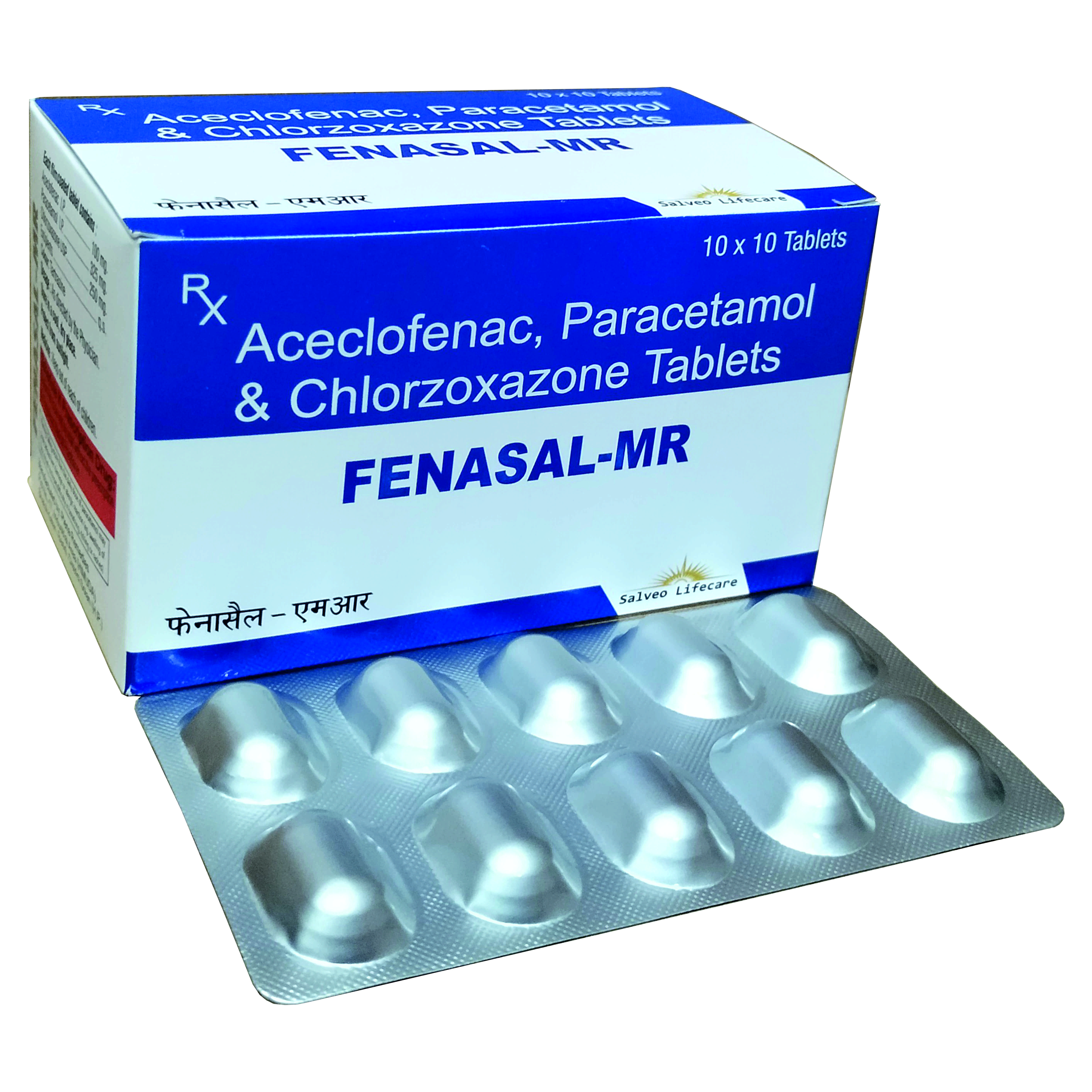 aceclofenac 100mg, paracetamol 325 mg chlorzoxasone 250 mg