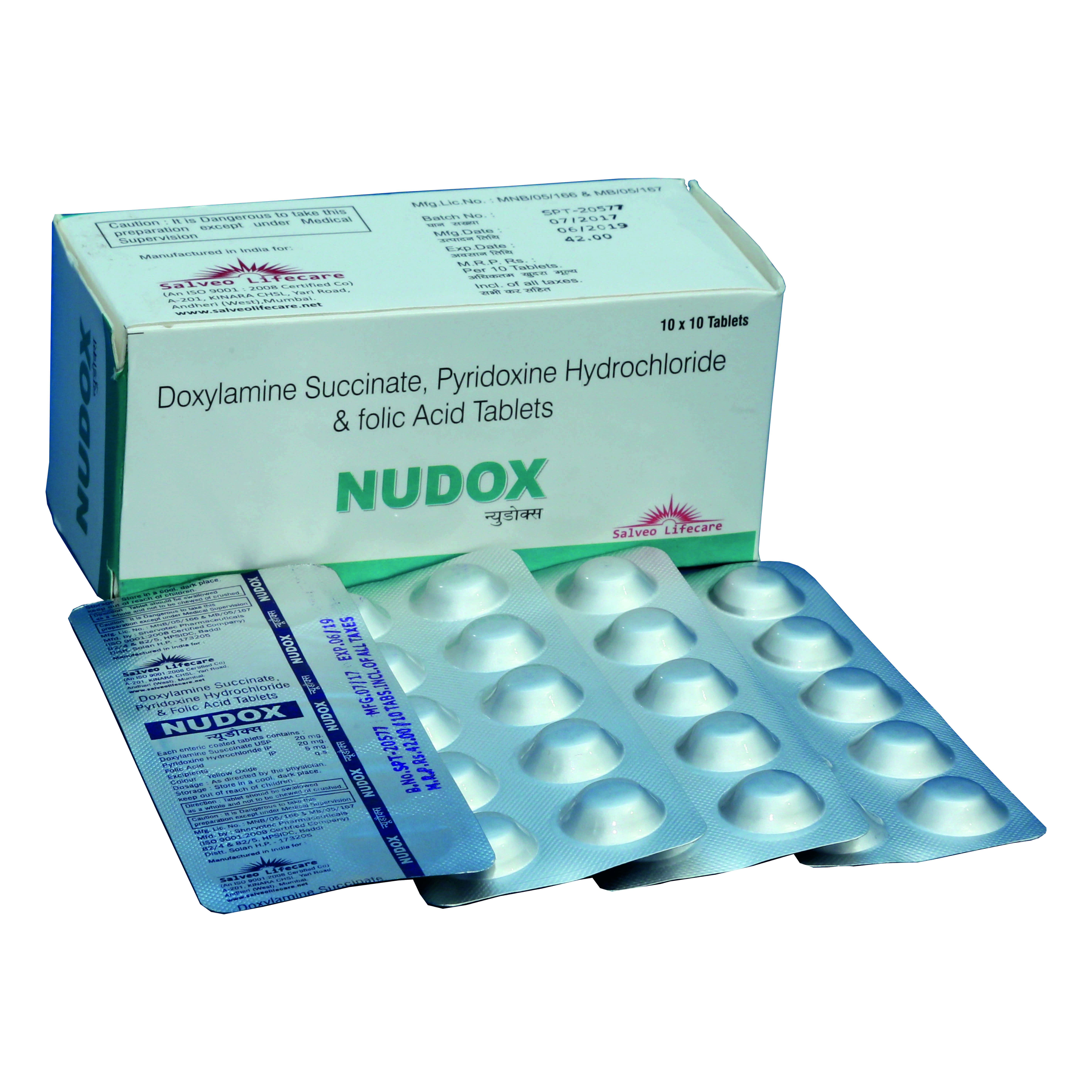 doxylamine succinate 20 mg, pyridoxine hydrochloride 20mg,folic acid 5mg