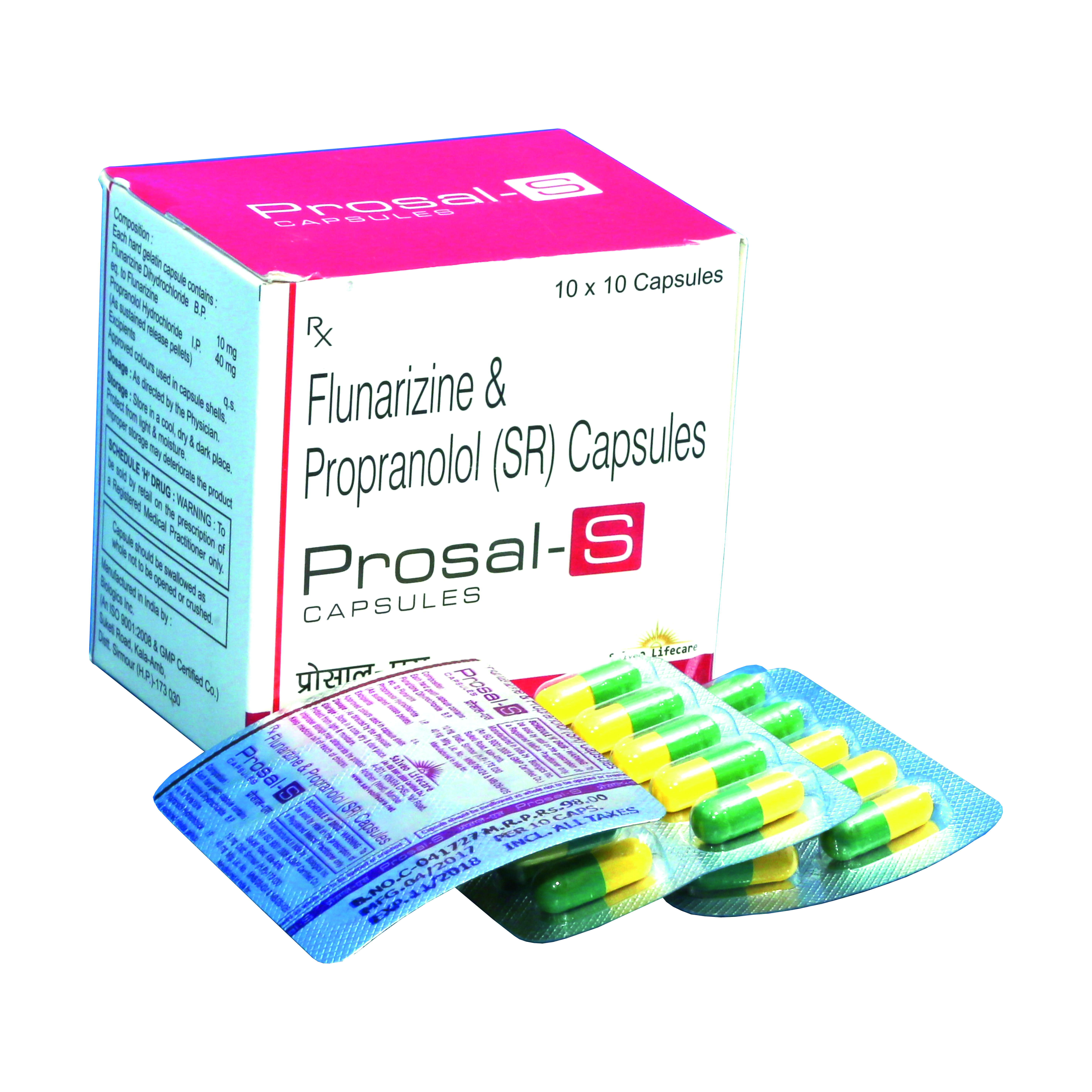 flunarizine dihydrochloride  10 mg, propranolol hydrochloride 40 mg