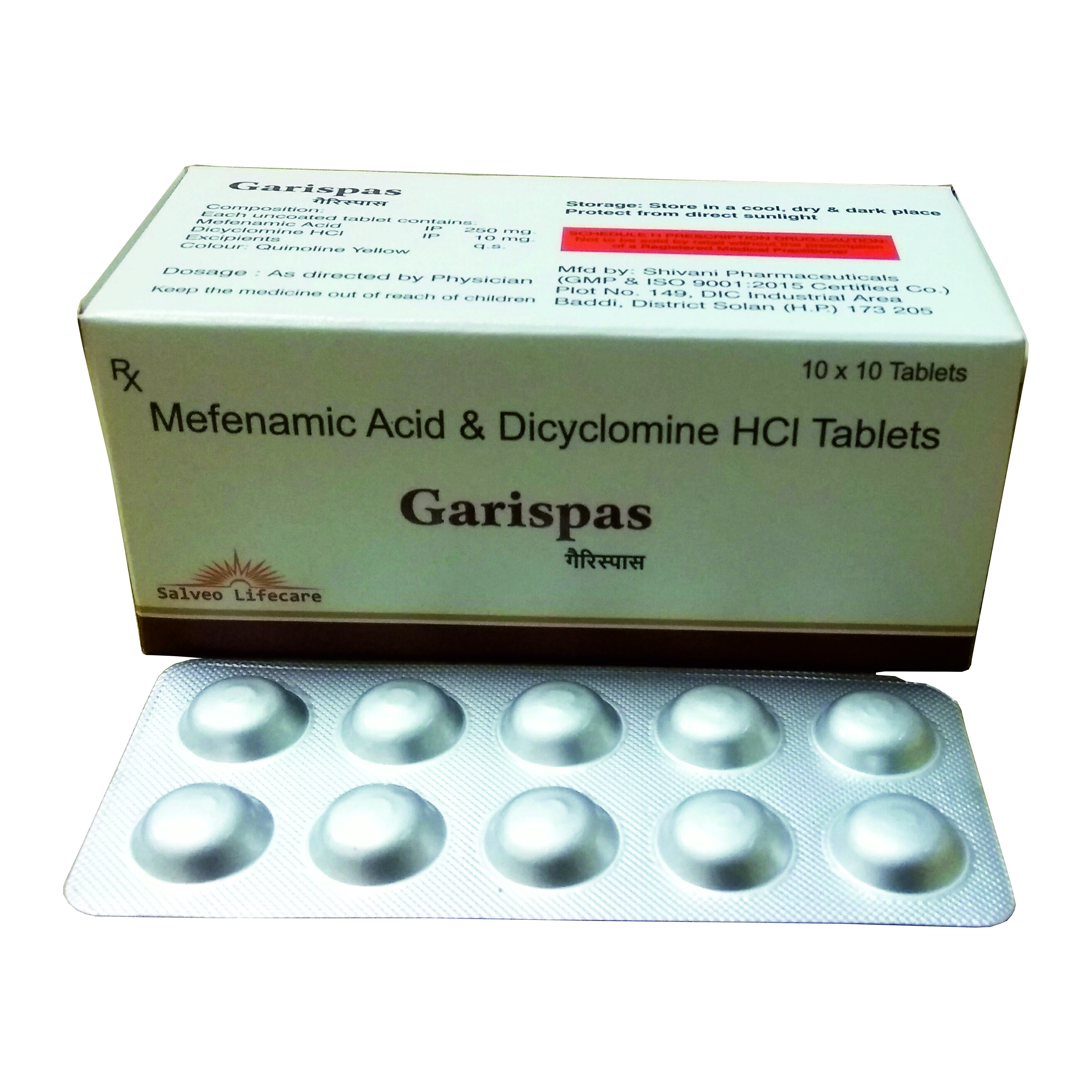 mefenemic acid 250 mg, dicyclomin hcl 10 mg
