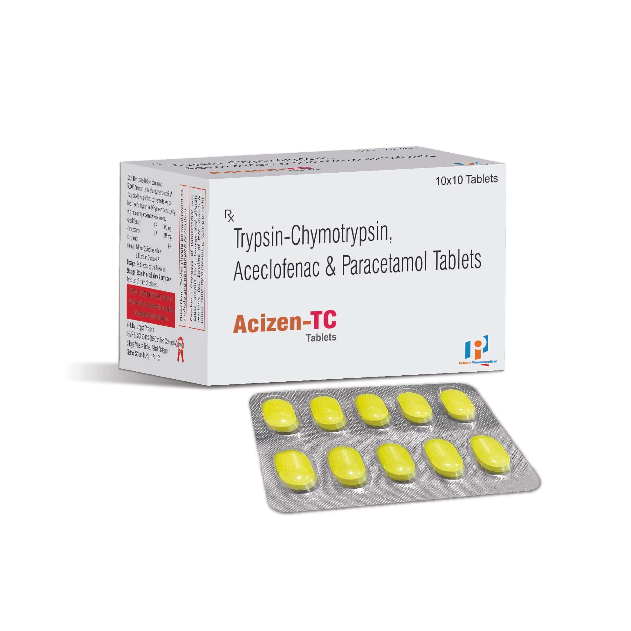 aceclofenac 100 mg + paracetamol 325 mg + trypsin chymotrypsin 50000 au
