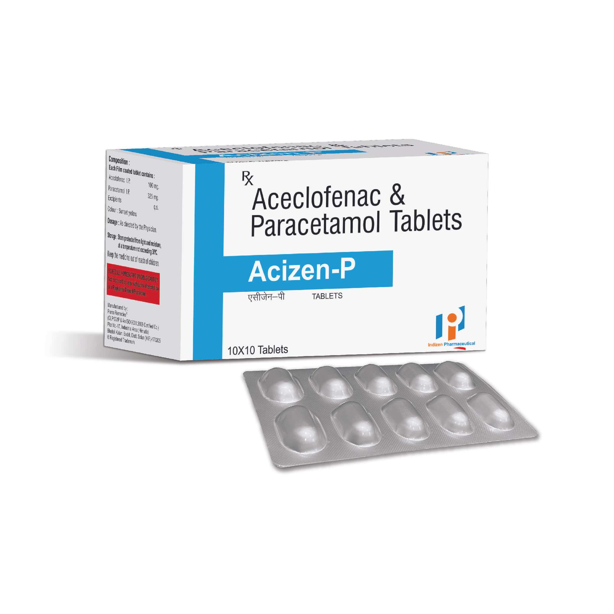 aceclofenac 100mg + paracetamol 325mg tab.