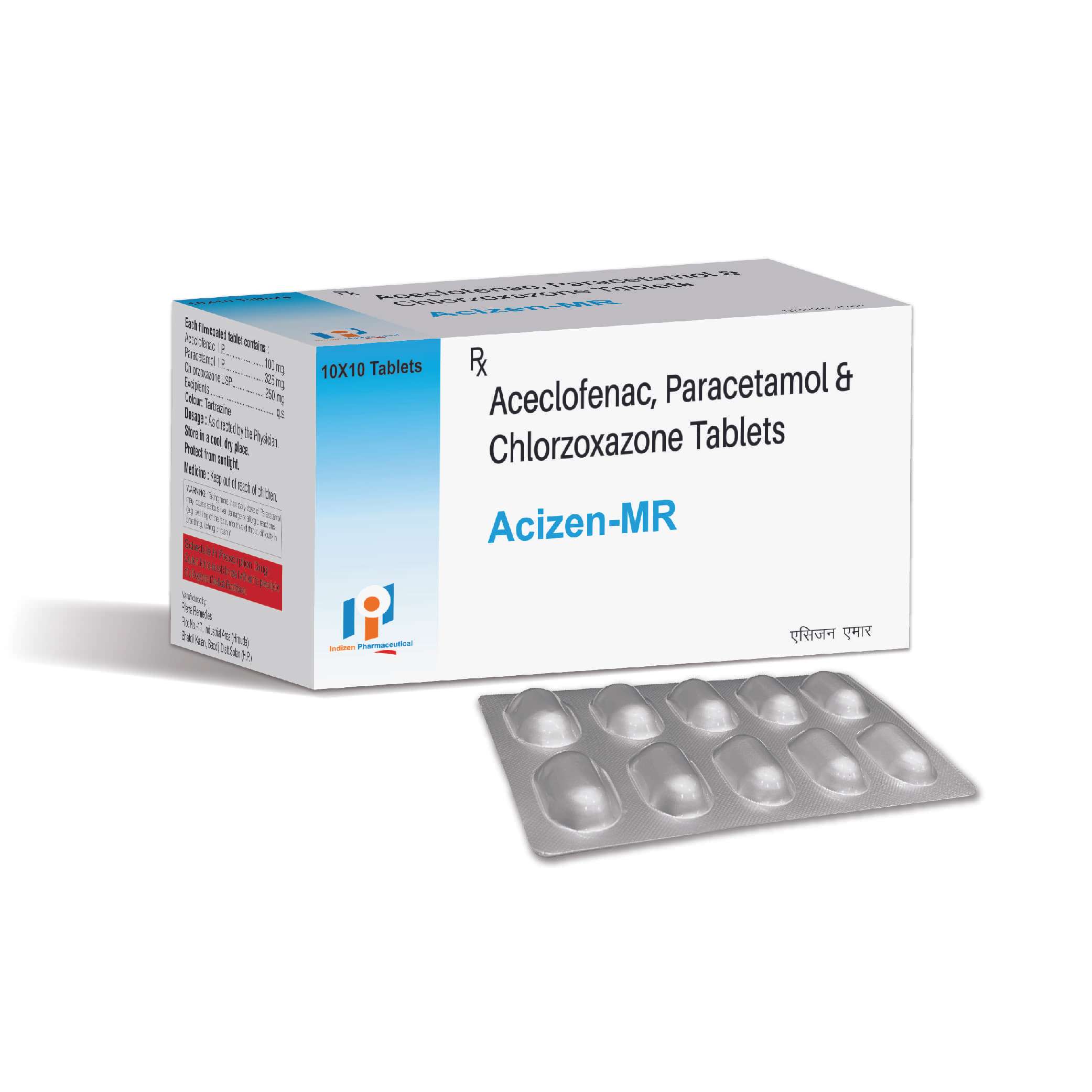 aceclofenac 100mg + paracetamol 325mg+chlorzoxazone 250 mg