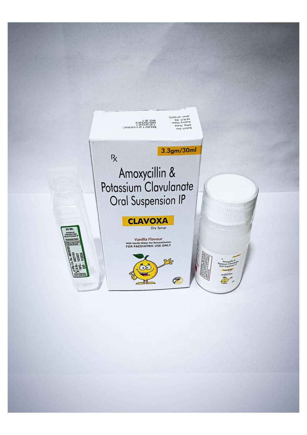 amoxycillin trihydrate 200mg with clavulanic acid 28.5mg dry syrup
with distilled water