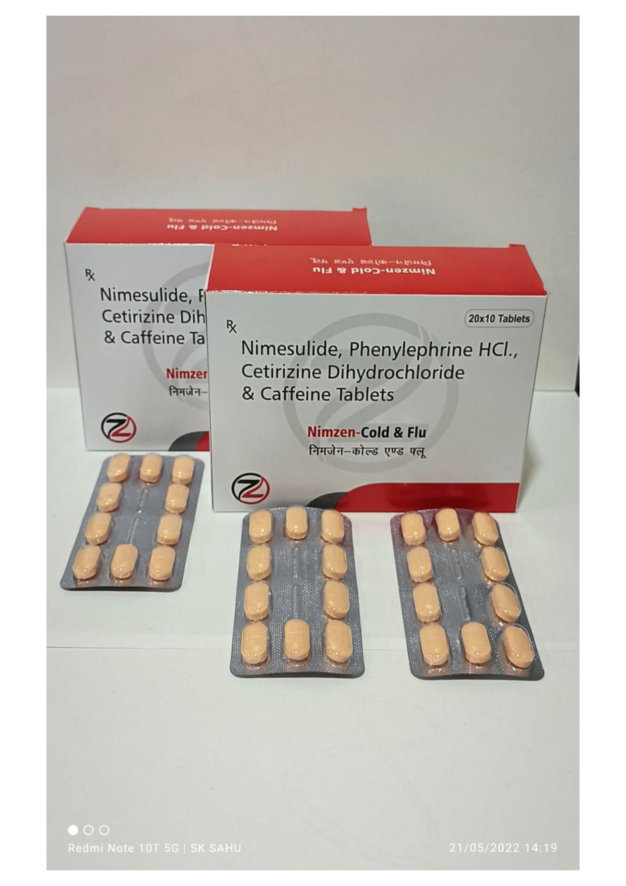 nimesulide 100mg + cetrizine 5 mg+ phenylphrine hydrochloride 10mg + caffeine
30mg tablet