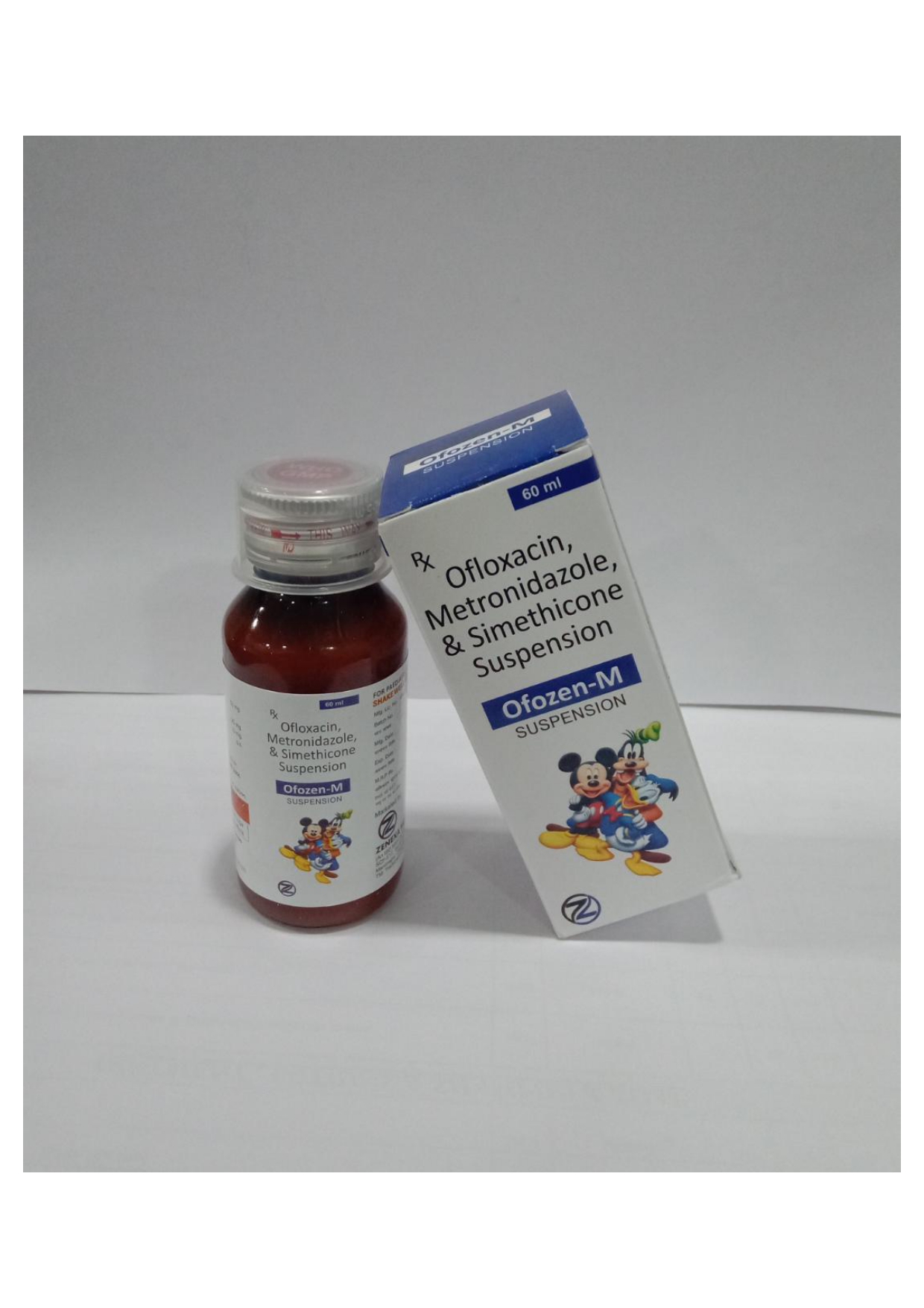 ofloxacin 50mg + metronidazole 120mg + simethicone 10mg
suspension
