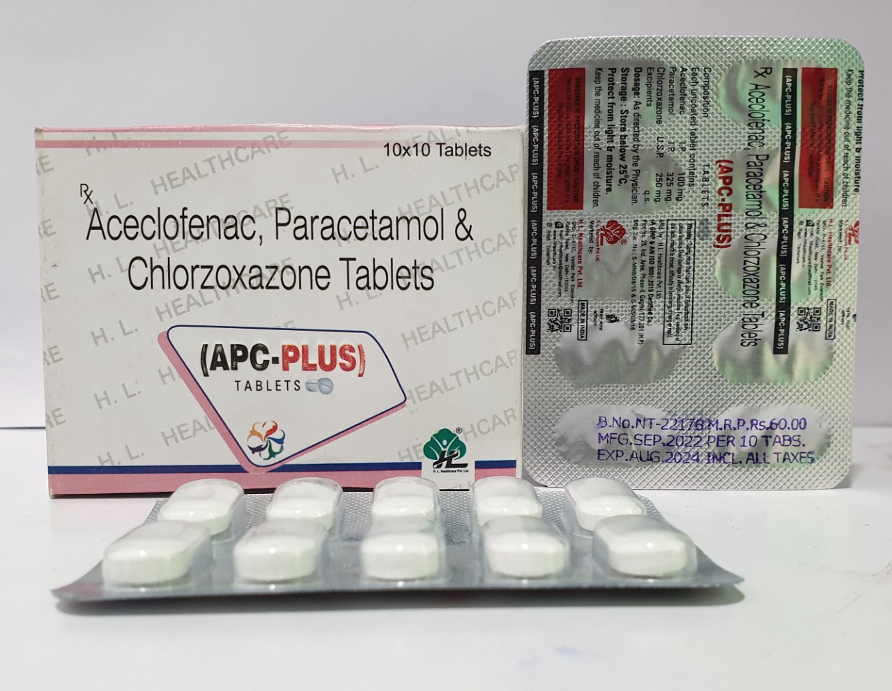 aceclofenec 100mg + paracetamol 325mg +
chlorzoxazone 250mg