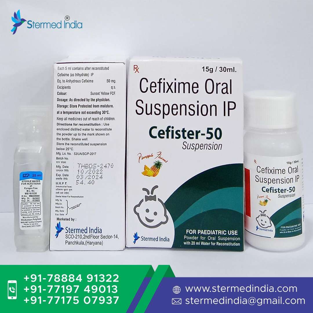 cefixime 50 mg oral suspension ( with water)