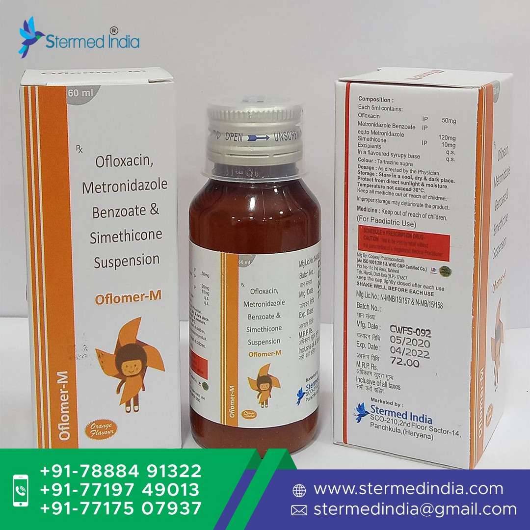 ofloxacin 50mg +metronidazole 120mg + simethicone 10mg (with cartoon)