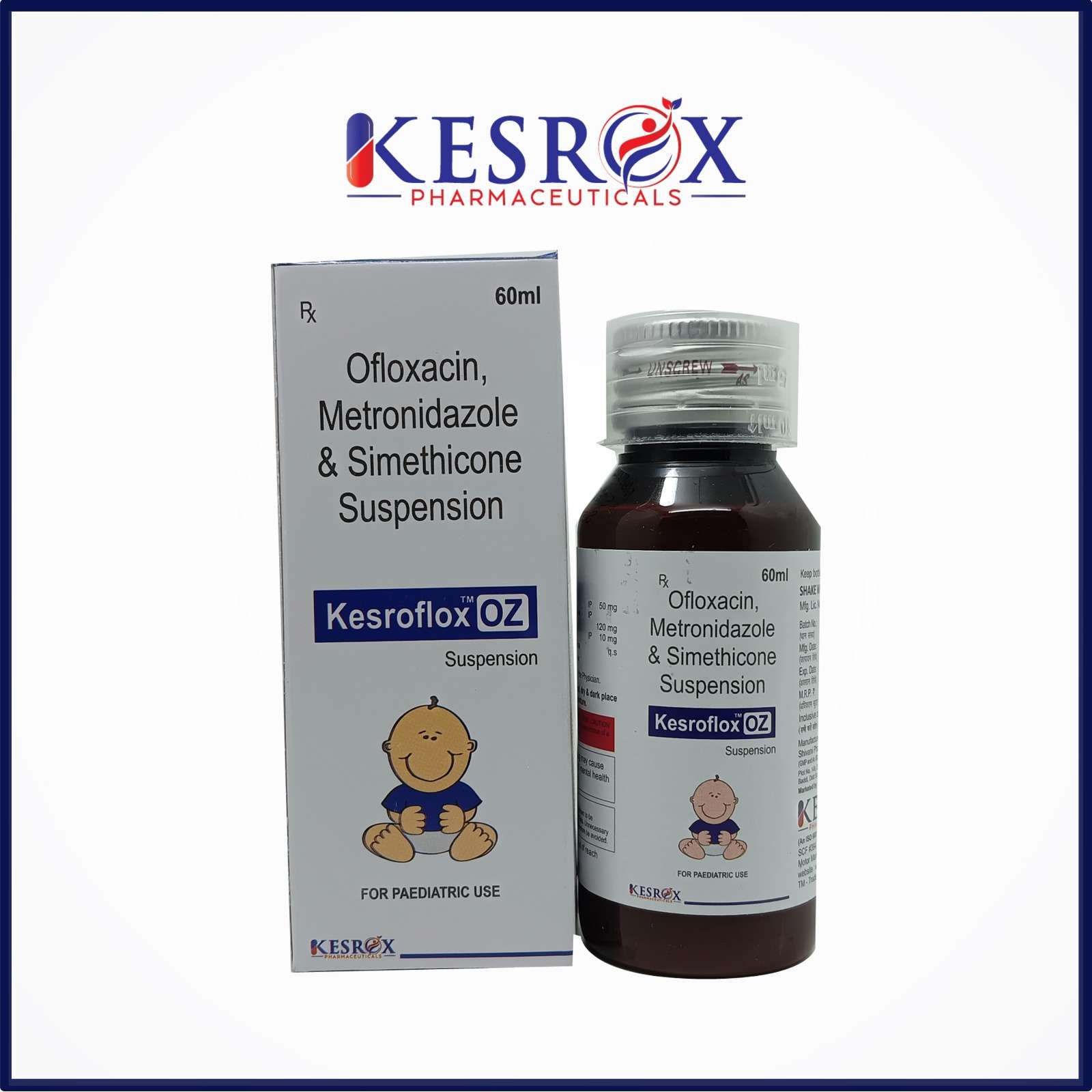 ofloxacin 50 mg , metronidazole 120 mg & simethicone 10 mg  suspesion