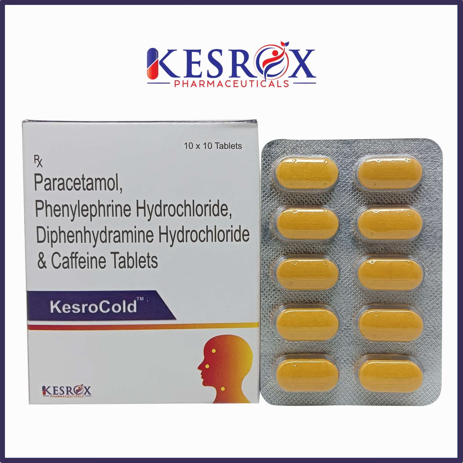 paracetamol 500mg,phenylepherine hci 5mg, 
caffeine 30 mg & diphenhydramine hci 25 mg (blister)