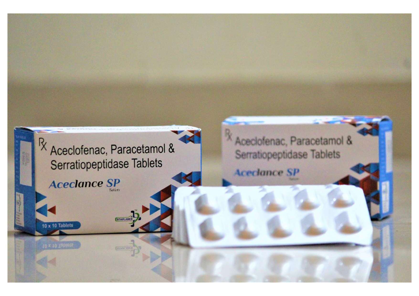 aceclofenac i.p. 100 mg + paracetamol i.p. 325 mg +
serratiopeptidase i.p. 15 mg