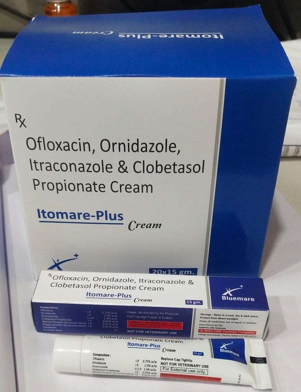 clobetasol propionate 0.05%+ofloxacin 0.75%+ornidazole 2%+itraconazole 1%+methyl paraben 0.2%+propyl paraben 0.2%