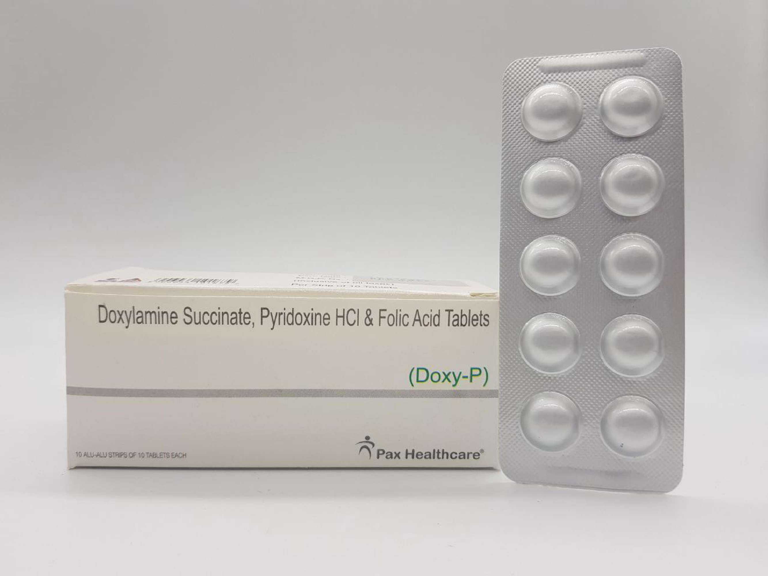doxylamine succinate usp 20mg, pyridoxine hydrochloride ip 20mg, folic acid ip 5mg