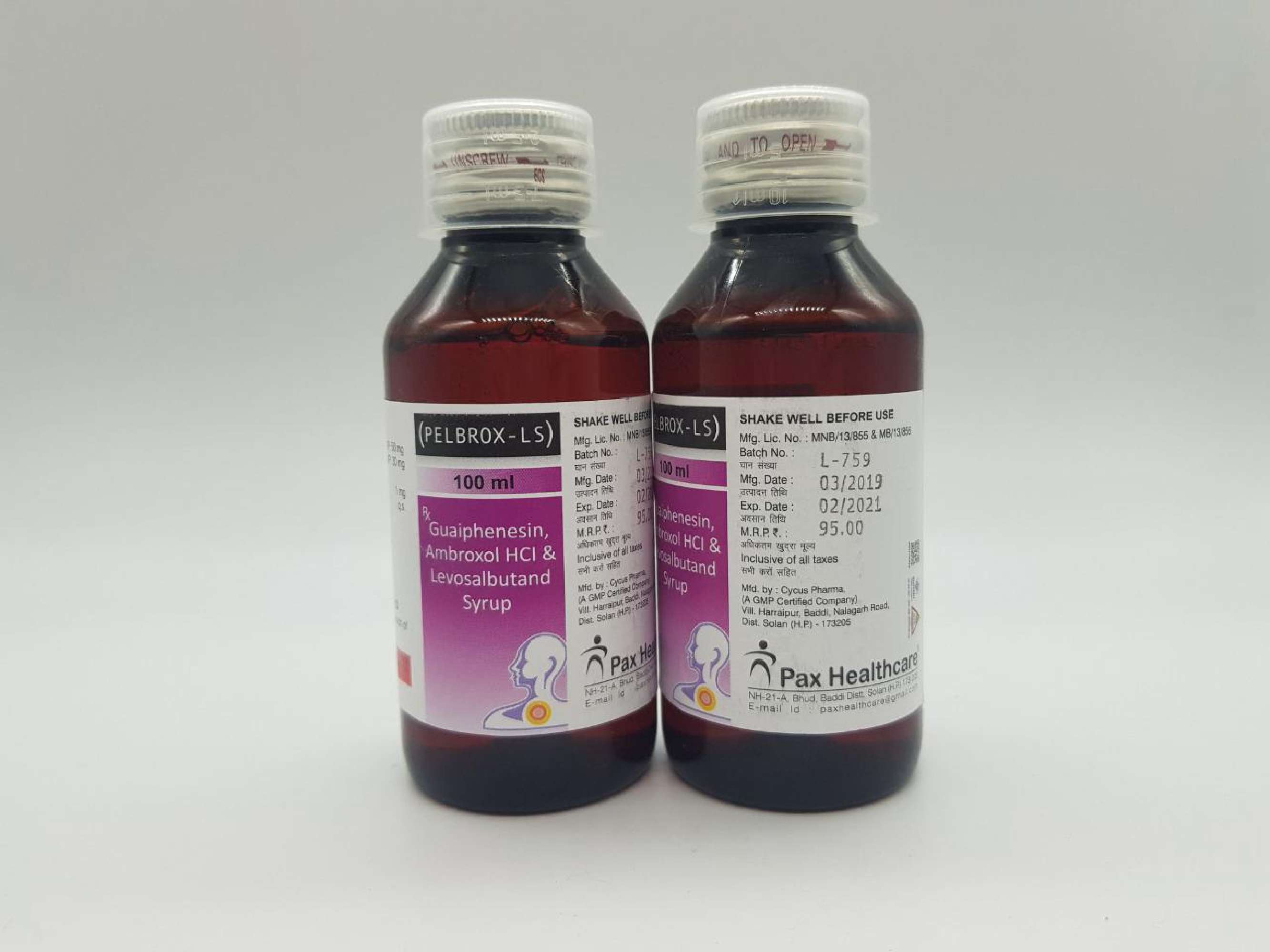each 5 ml contains: levosalbutamol sulphate ip eq. to levosalbutamol – 1 mg + ambroxol hci ip- 30 mg + guaiphenesin ip- 50 mg