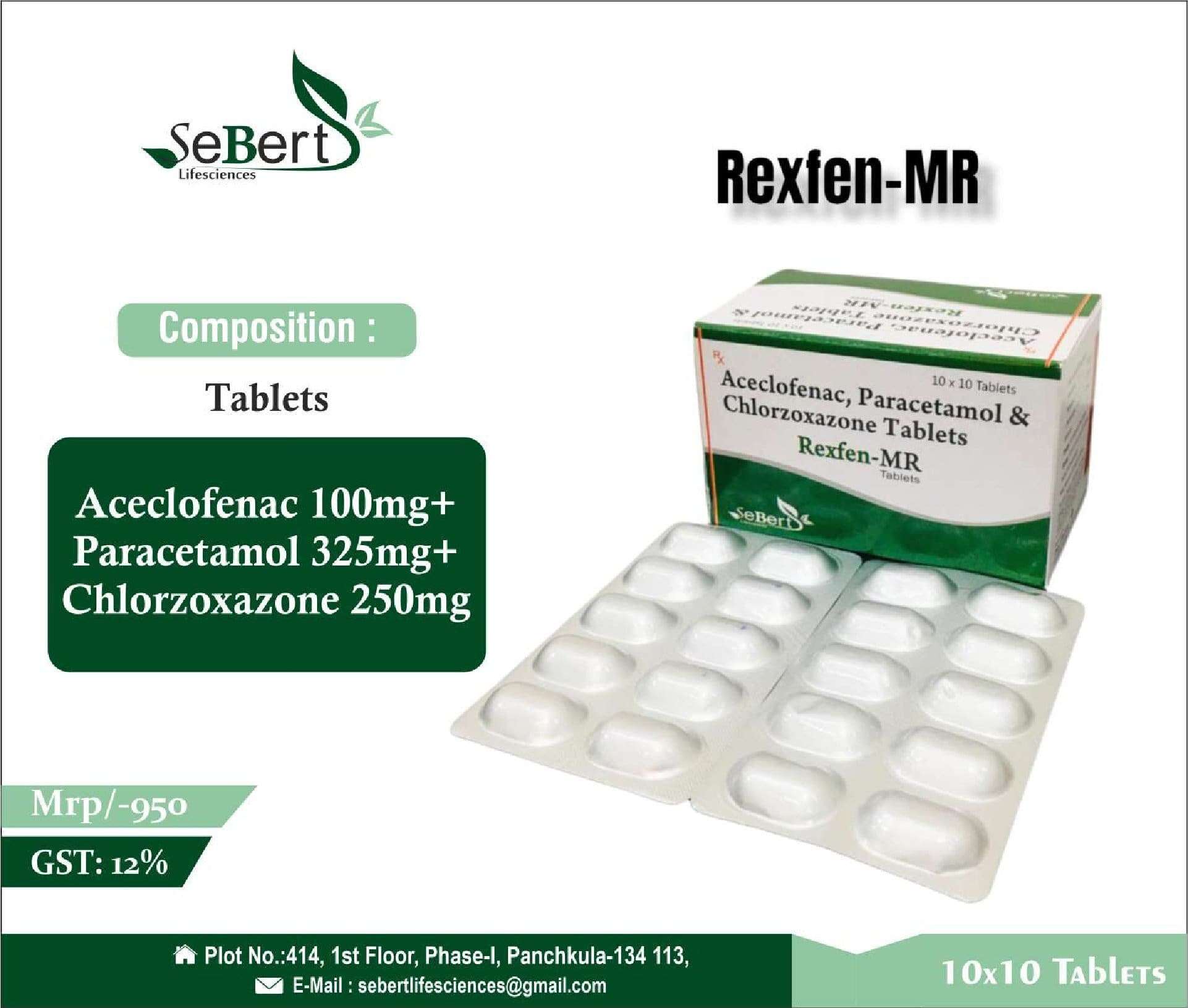 aceclofenac 100mg+ paracetamol 325mg+ chlorzoxazone 250mg