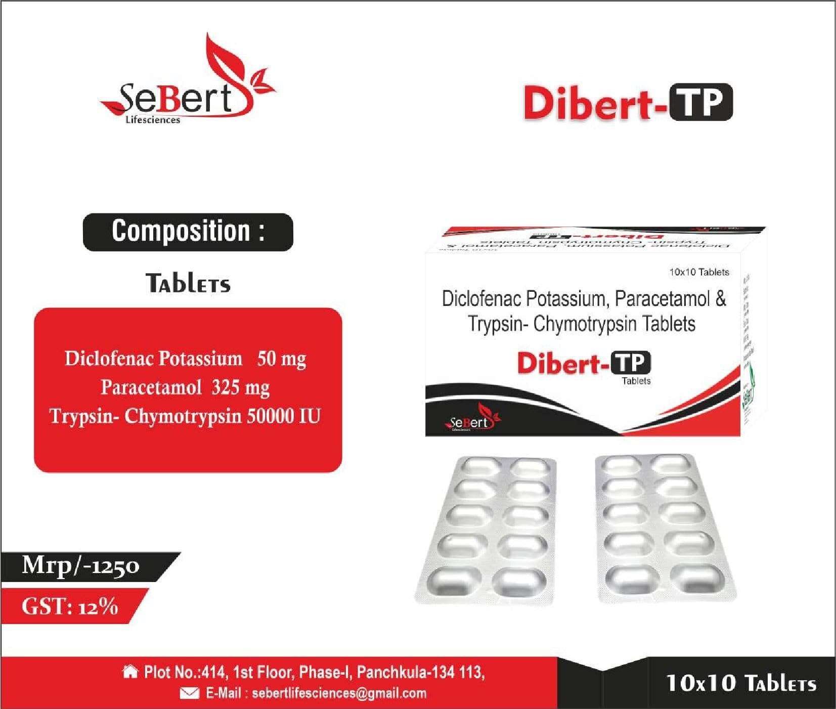 diclofenac potassium 50 mg +trypsin- chymotrypsin 50000 au + paracetamol 325 mg