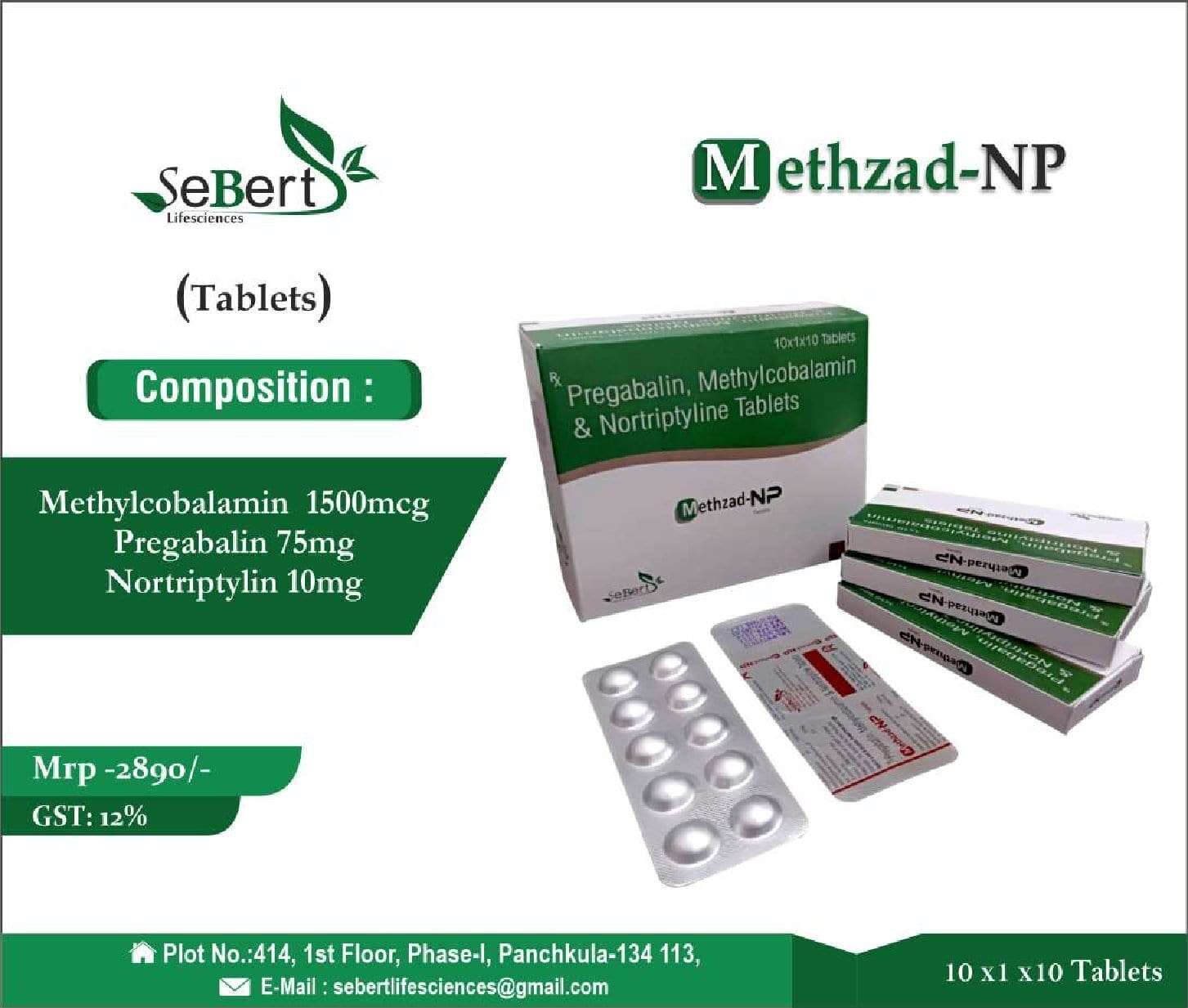 methylcobalamin 1500mcg + pregabalin 75mg + nortriptylin 10mg