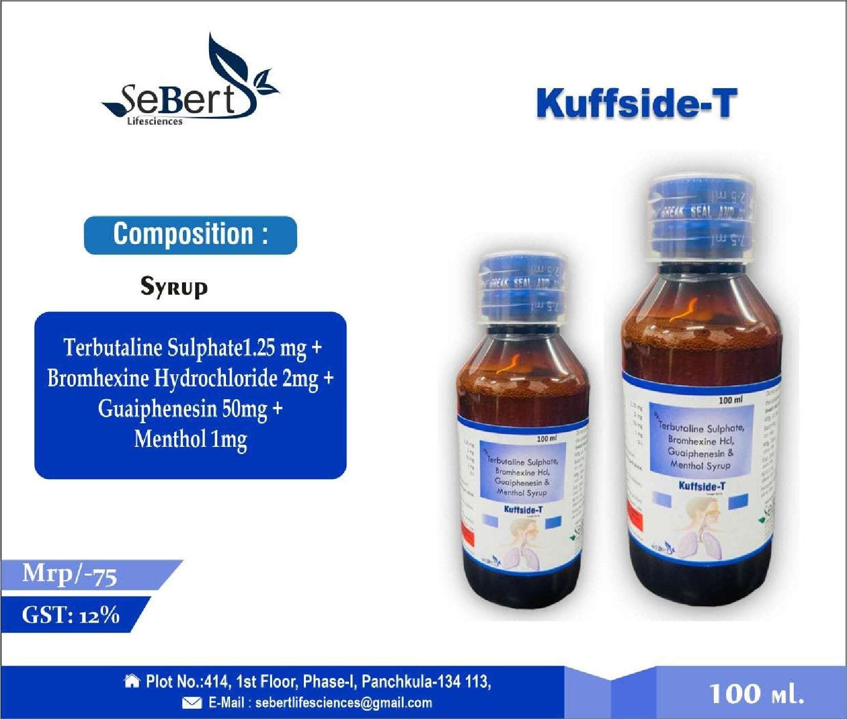 terbutaline sulphate1.25 mg + bromhexine hydrochloride 2mg + guaiphenesin 50mg + menthol 1mg