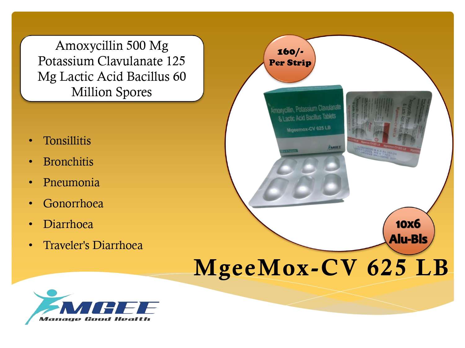 amoxicillin 500mg + potassium clavulanate 125mg + lactic acid
bacillus 60 million spores