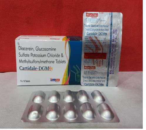 diacerein 50mg, glucosamine sulfate postassium chloride 750mg and methylsulfonylmethane 250mg (alu-alu)