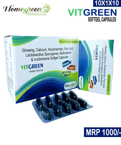 ginseng 40mg + calcium 5mg + nicotinamide 45mg + folic acid 1.5mg + lactobacillus sporogenes 60millions spores with multivitamins & multiminerals soft gel capsule