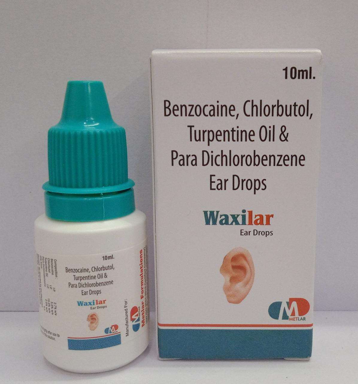benzocaine, chlorbutiol,turpentine oil &para
dichlorobenzene ear drops