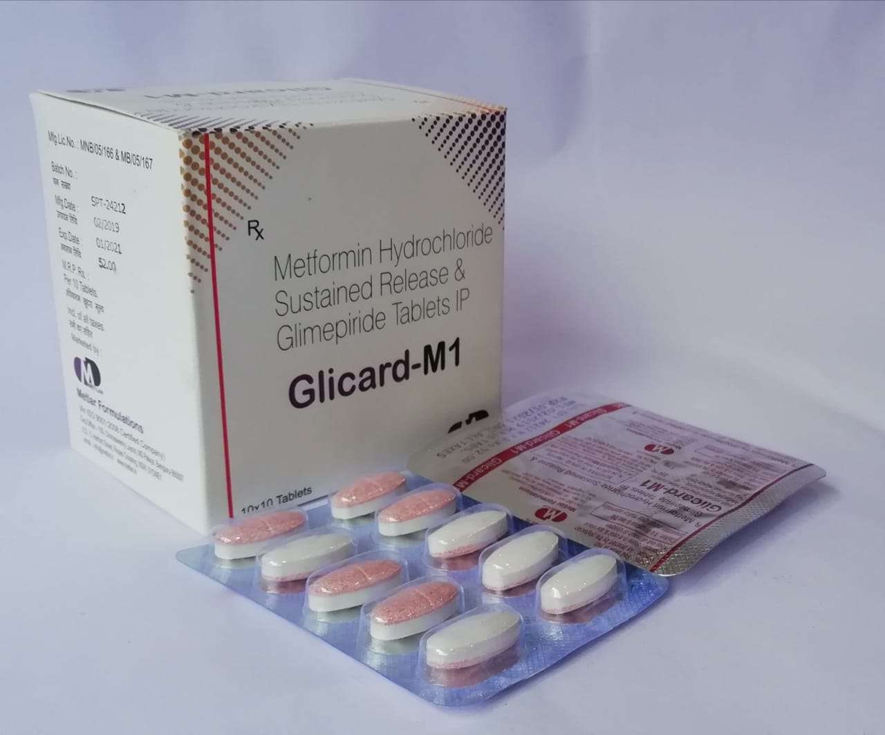 glimepride 1 mg+ metformin 500 mg(bilayred)