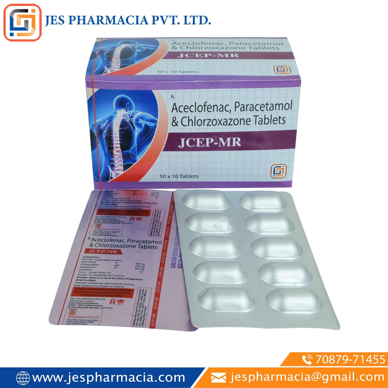 aceclofenac 100 mg + paracetamol 325 mg + chlorzoxazone 250 mg tablet