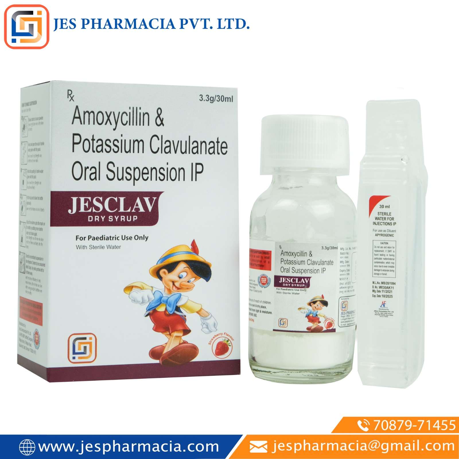 amoxycillin 200 mg + potassium clavulanate diluted 28.5 mg dry syp with water