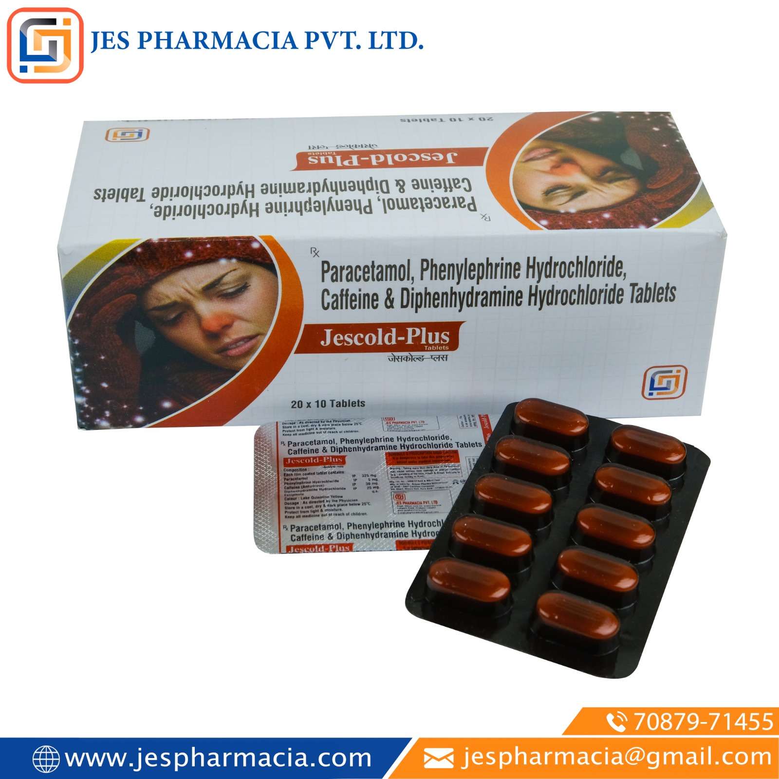 paracetamol 325 mg + phenylephrine hydrochloride 5   mg   + diphenhydramine hydrochloride 25 mg +
caffeine 30 mg    tablet
