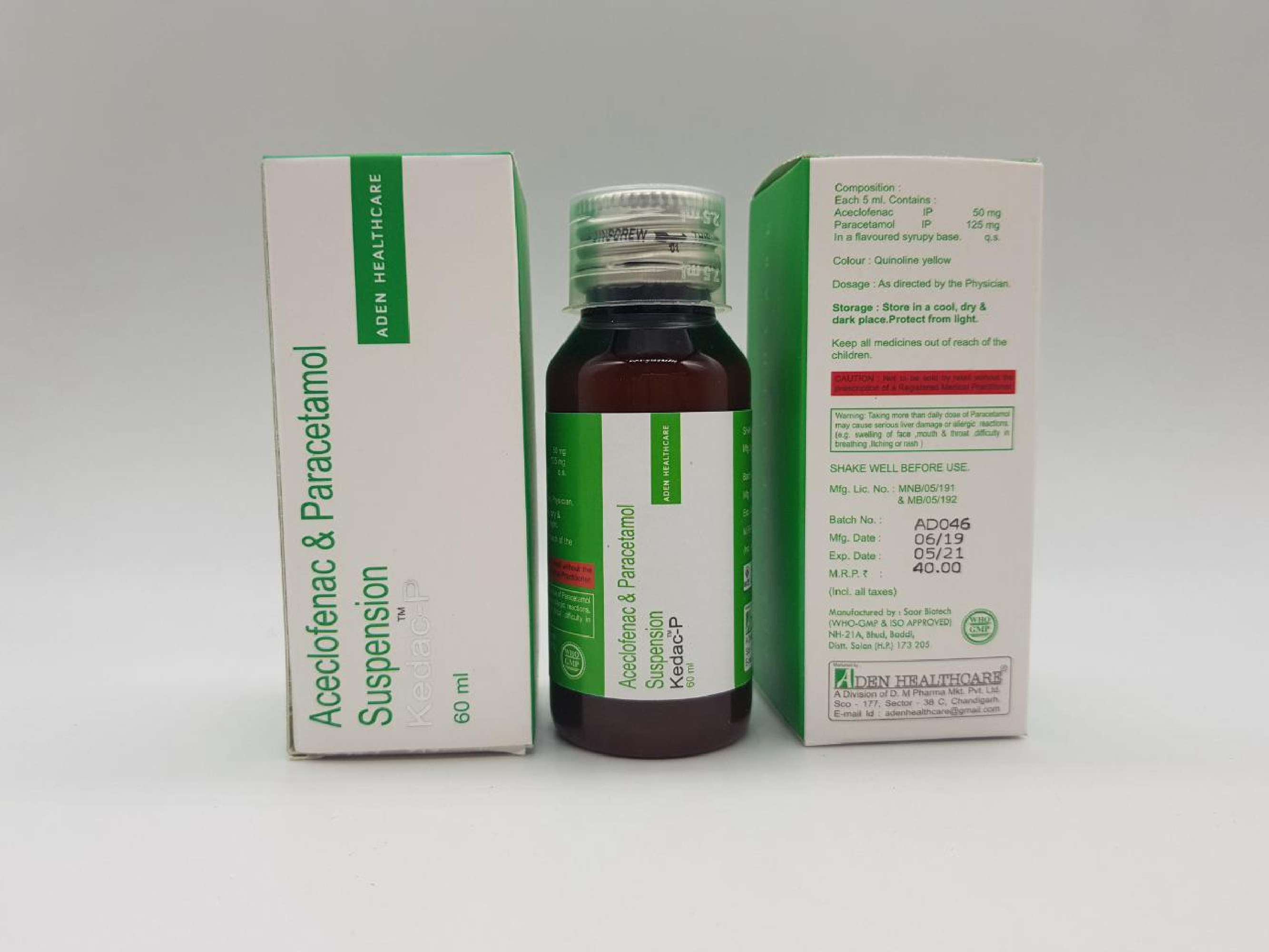 aceclofenac ip-  50 mg + paracetamol ip- 125 mg/ 5ml syrup