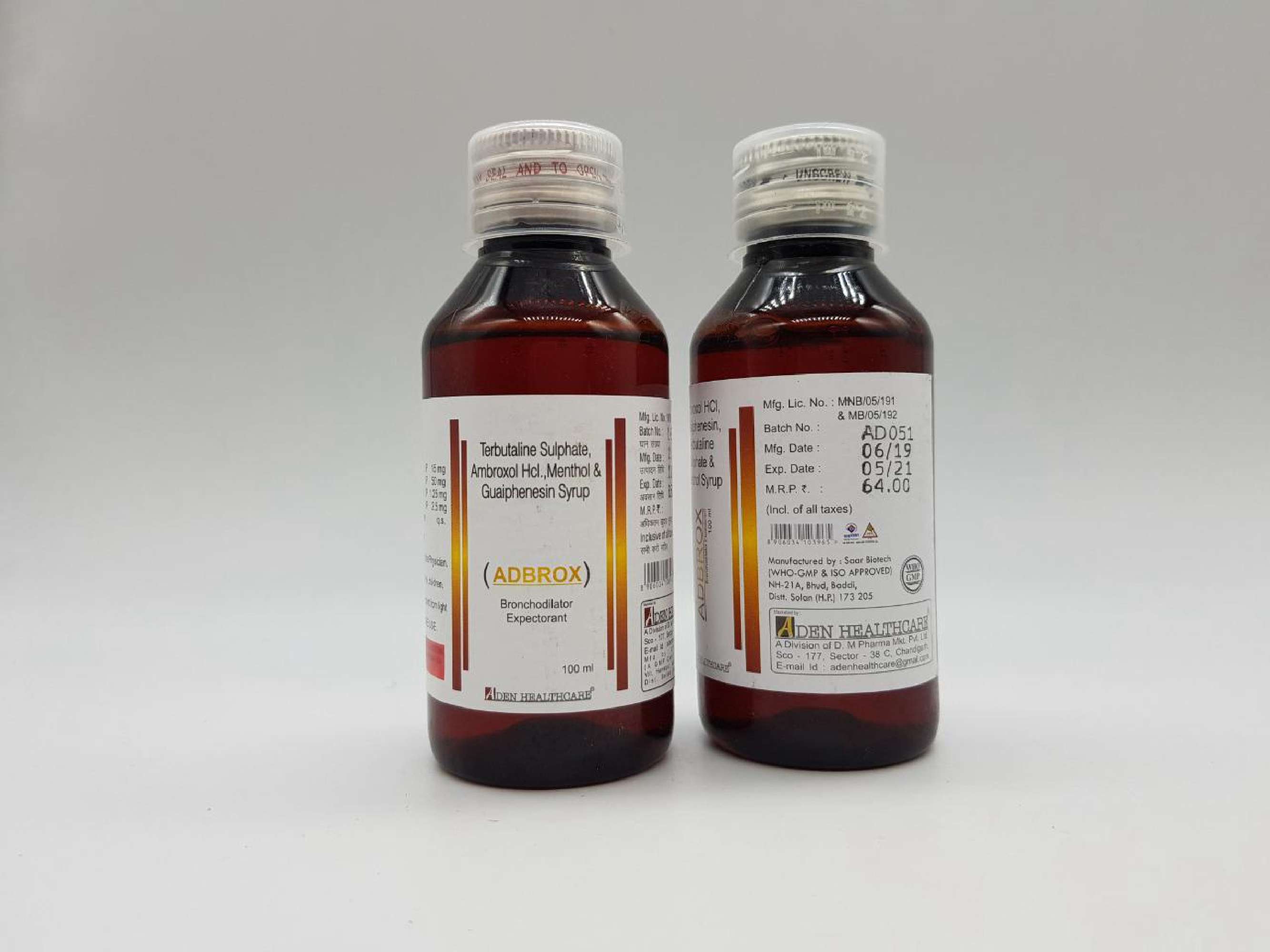 ambroxol hcl.- 15 mg + terbutaline sulphate -1.50mg + guaiphenesin -50mg + menthol i.p.- 1 mg / 5ml