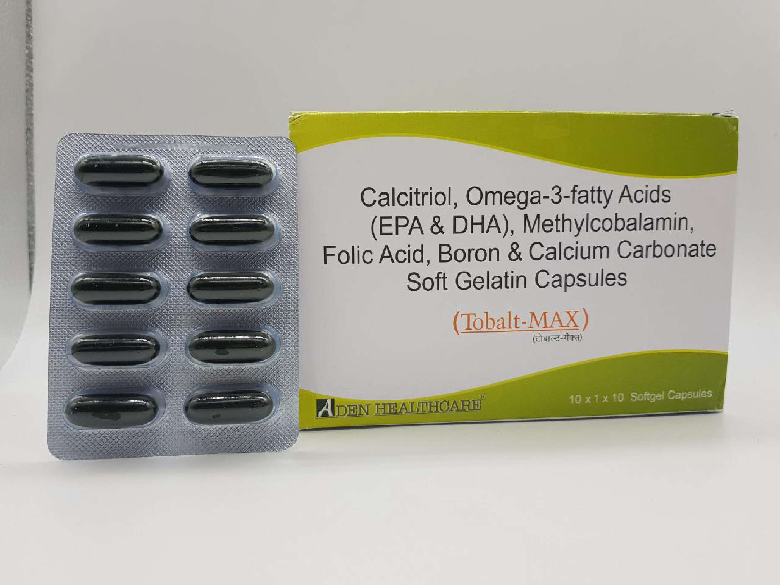 calcitrol ip 0.25 mcg + omega-3 fatty acids (eicosapentaenoic acid 180 mg & docosahexaenoic acid 120 mg) + mecobalmin ip 1500 mcg + folic acid ip 400 + boron (as disodium tetraborate bp) 1.5 mg + calcium carbonate ip 500 mg soft gelatin capsule