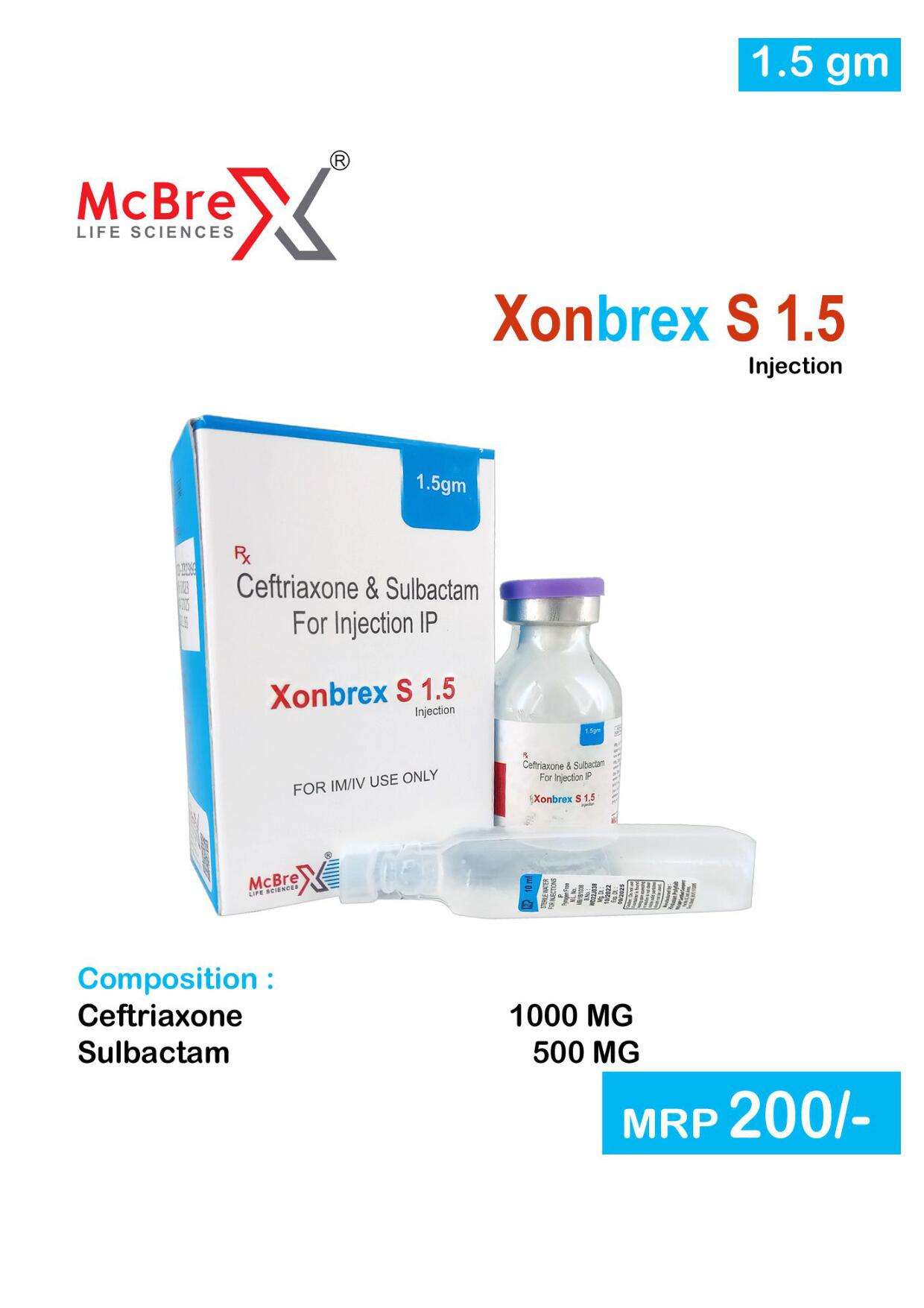 ceftriaxone 1000 mg+ sulbactam 500 mg