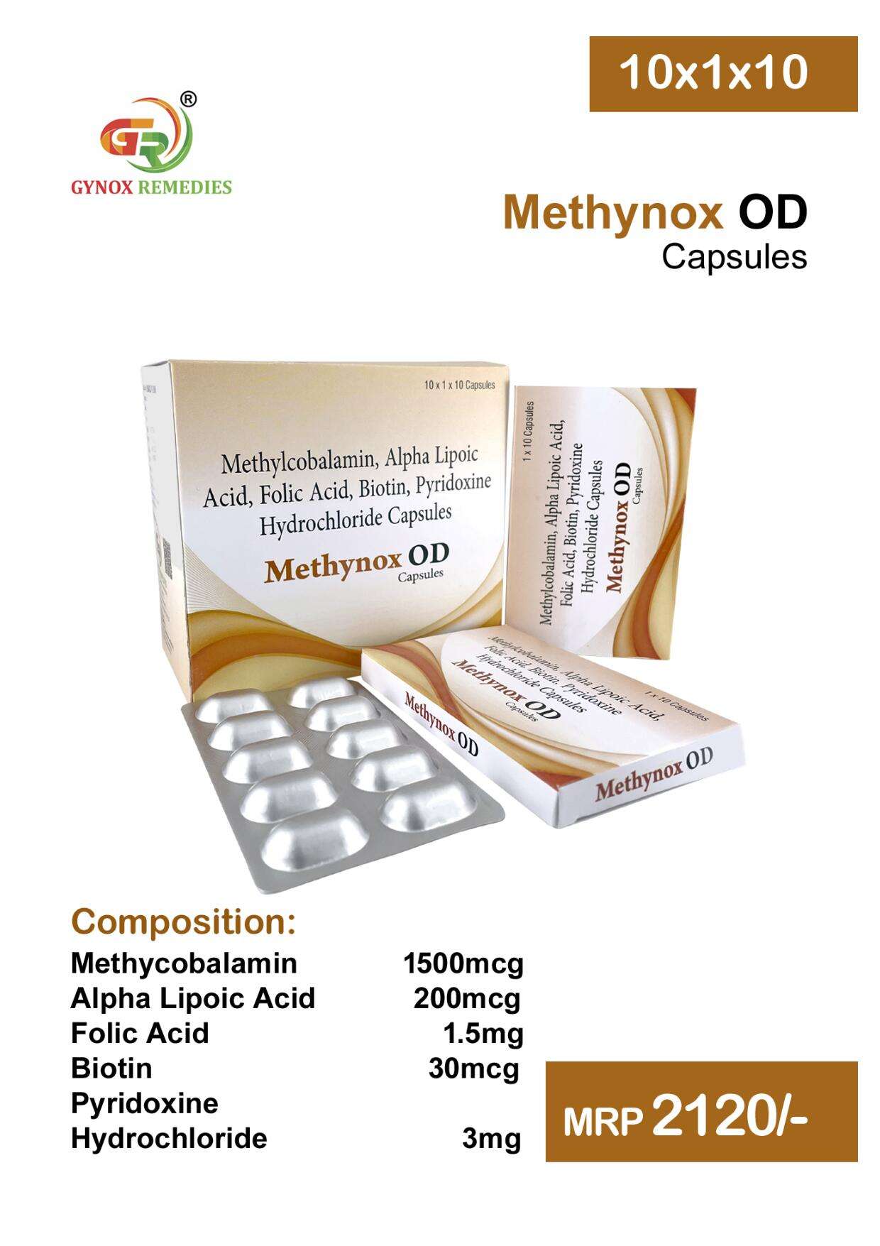 methylcobalamin 1500mcg +alpha lipoic acid 200mcg+folic acid 1.5mg
+ biotin 30mcg + pyridoxine
hydrochloride 3mg