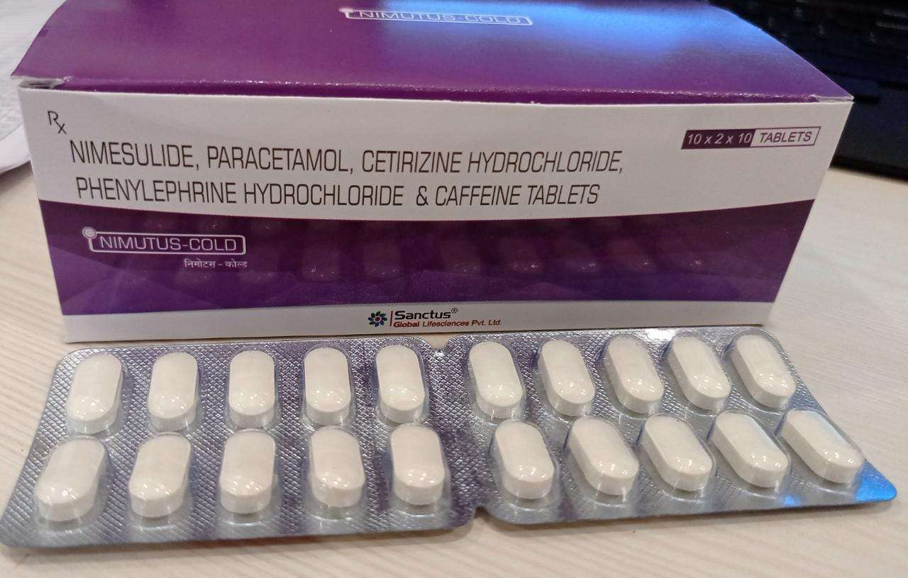 nimesulide 100mg, paracetamol 325mg, cetrizine hydrochloride 5mg, phenylepherine hydrochloride 10mg & caffeine tablet 25mg