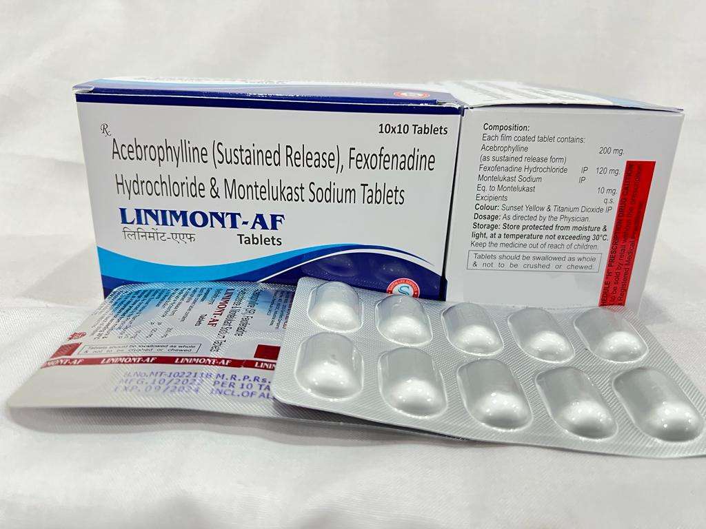 acebrophylline 200 mg+fexofenadine 120mg+montelukast  10 mg